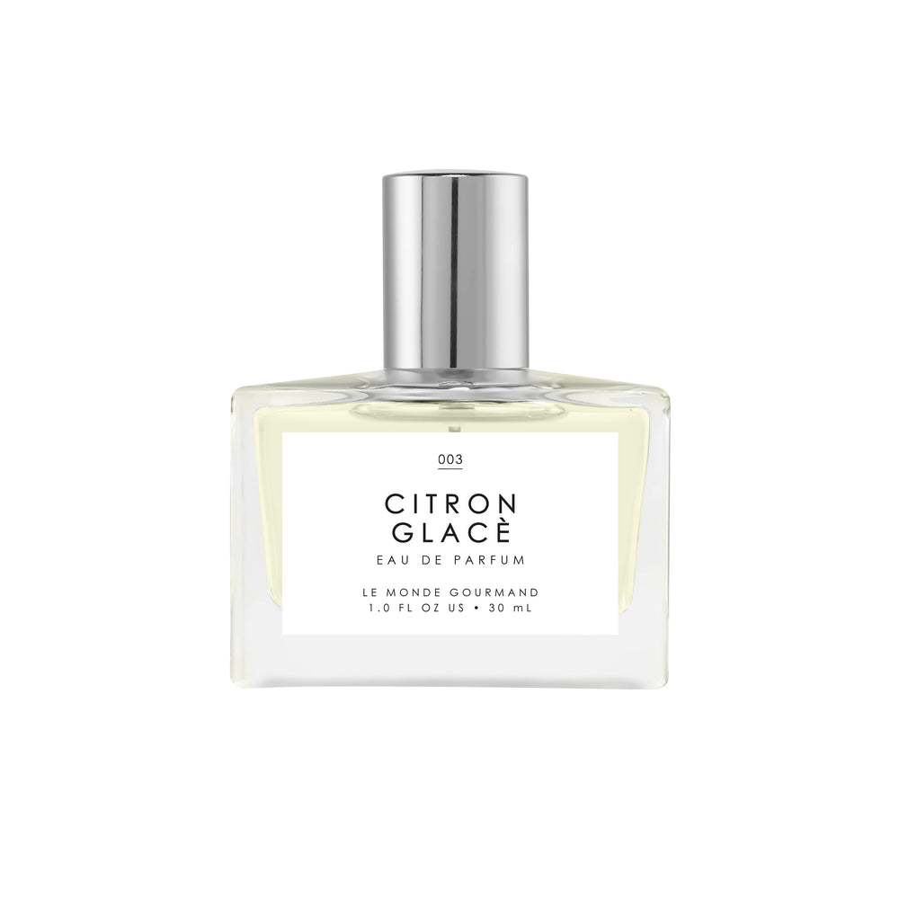 Le Monde Gourmand Citron Glacé bottle front shows a refreshing citrus fragrance for daily wear.