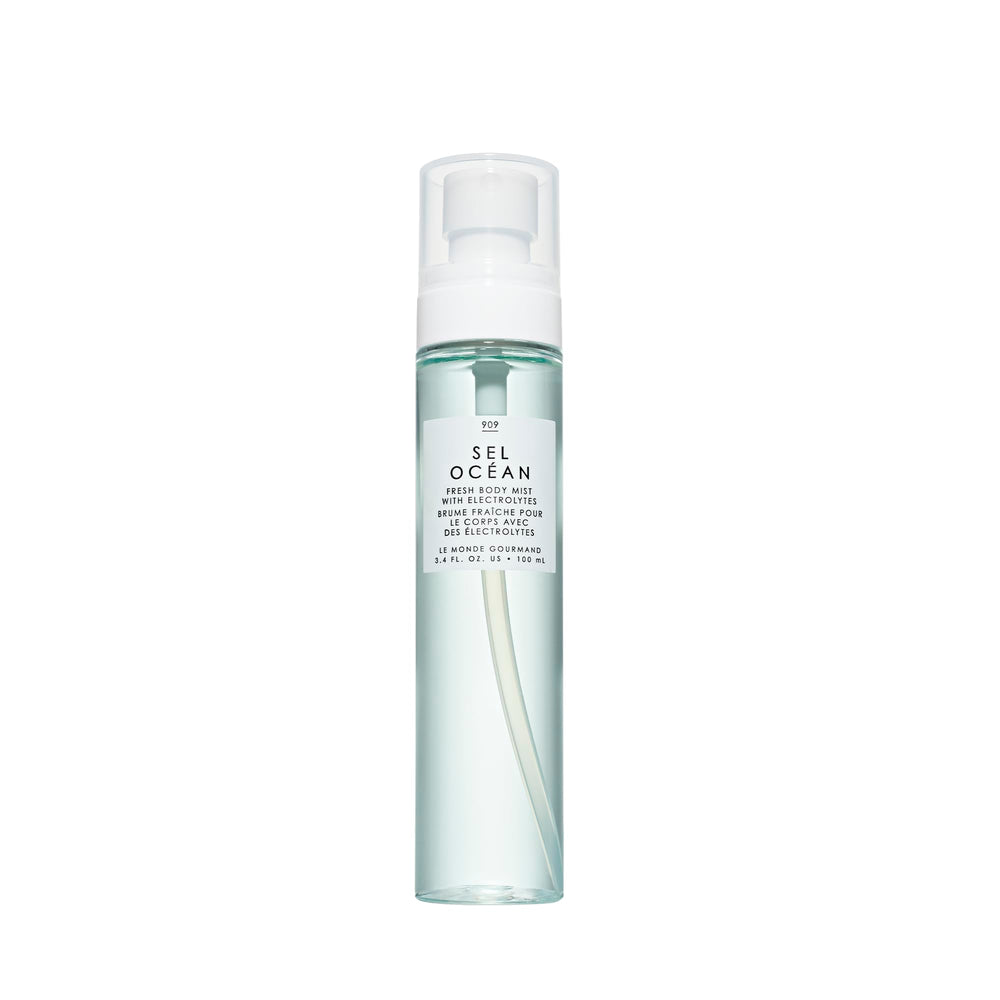 Le Monde Gourmand Sel Océan Fresh Mist bottle highlights a refreshing aquatic scent for everyday refreshment.