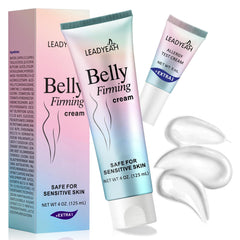 Leadyeah B Flat Belly Firming Cream jar close-up showing rich texture for moisturized skin.