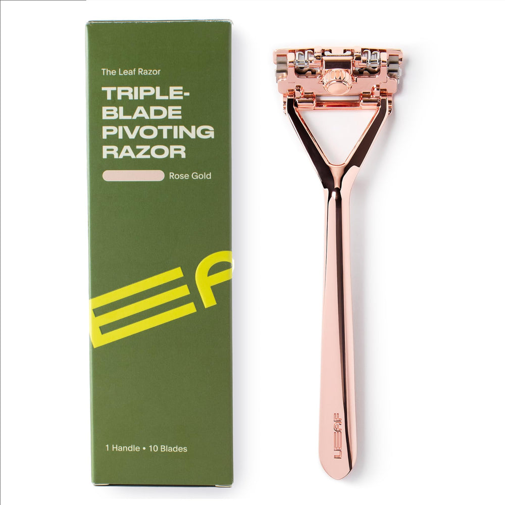 Leaf Shave rose gold razor pivot head contour shaving