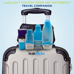 LeakLocks Toiletry Skins universal fit snugly to different bottle sizes for organized packing