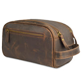 Leather Village premium leather toiletry bag front view highlighting craftsmanship and classic design.