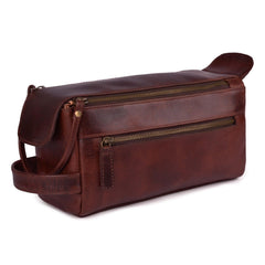 Leather Village premium leather travel toiletry bag with organized compartments for easy packing and access.