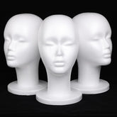 Leeen foam wig head display showing wigs neatly on tabletop