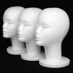 Leeven foam wig head displaying hairpieces clearly