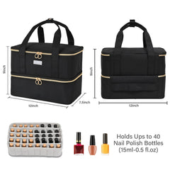 LEFOR·Z Nail Polish Organizer double-layer interior highlights spacious pockets for bottles and tools.