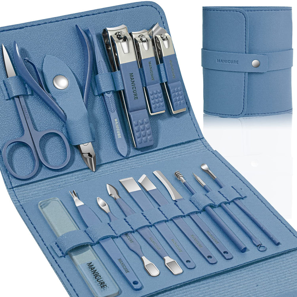 Leipple manicure set with leather case open showing organized tools for at-home grooming