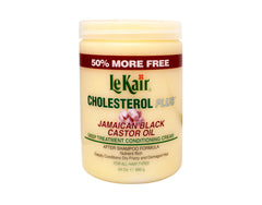 LeKair Cholesterol Plus cream jar closeup showing rich hydration for damaged hair
