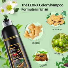 Leorx 3-in-1 color shampoo package highlights easy at-home coloring and conditioner.