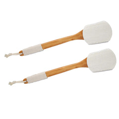 Leotruny back brush shows wooden handle for firm grip during exfoliation