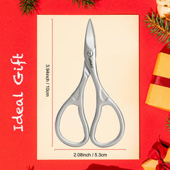 LePinko curved-blade nail scissors close-up showing tiny serrations for non-slip control.