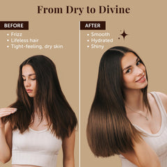 LEPURO Dubai Premium Elixir hair-glow showcases luminous shine and frizz control on strands.