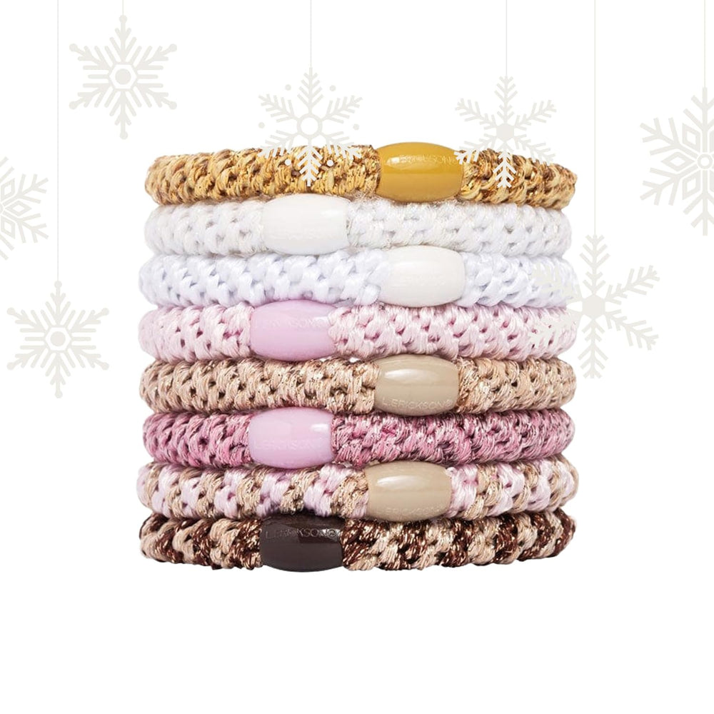 L. Erickson pink white gold hair ties 8-pack for secure heavy ponytails without snagging