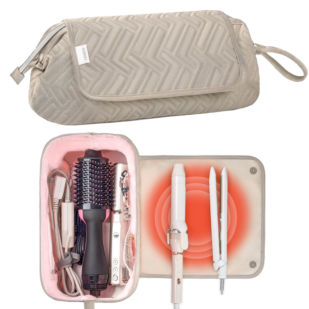 Leudes hair tools travel bag camel hero showcasing spacious main compartment