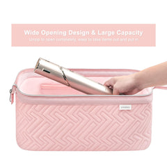 Leudes pink travel bag interior padding with divider protects curling wand and dryer.
