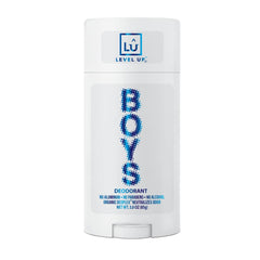 Level Up boys deodorant packaging shows kid-friendly design for all-day odor protection.