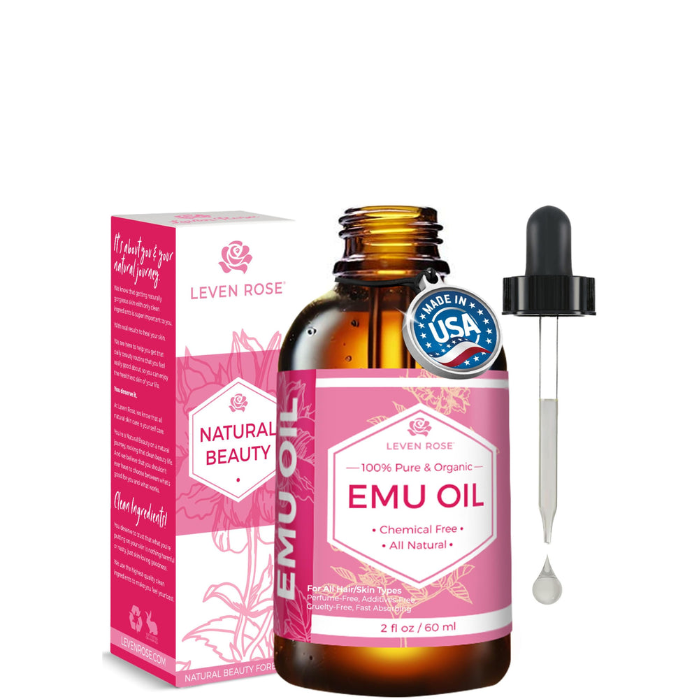 Leven Rose Emu Oil para piel natural suave e hidratada.