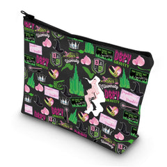 LEVLO Witch Musical Cosmetic Bag frontal con ilustración de bruja, ideal para maquillaje diario.