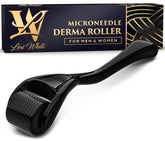 Lexi White Beauty derma roller titanium needles closeup for safe at-home microneedling sessions.