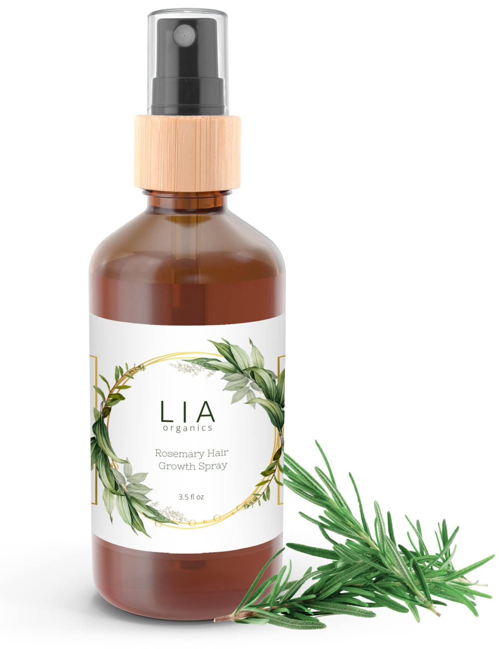Lia Organics Rosemary Hair Growth Spray bottle—lightweight scalp refreshment for daily use.
