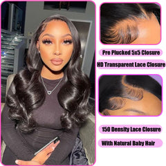 Liangya Hair HD body wave closure image highlights invisible knotting for skin blend.