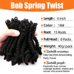 Lifabeauty short bob spring twist 6-inch close-up highlights natural movement and soft feel.
