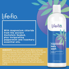 LIFE-FLO Magnesium Body Wash pour shows easy-to-use, soothing lather for calmer skin