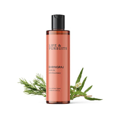 Life & Pursuits Bhringraj Hair Oil bottle highlights a pure natural formula for nourished hair.