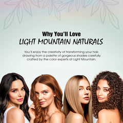 Light Mountain ammonia-free label close-up signaling gentle, chemical-free color.