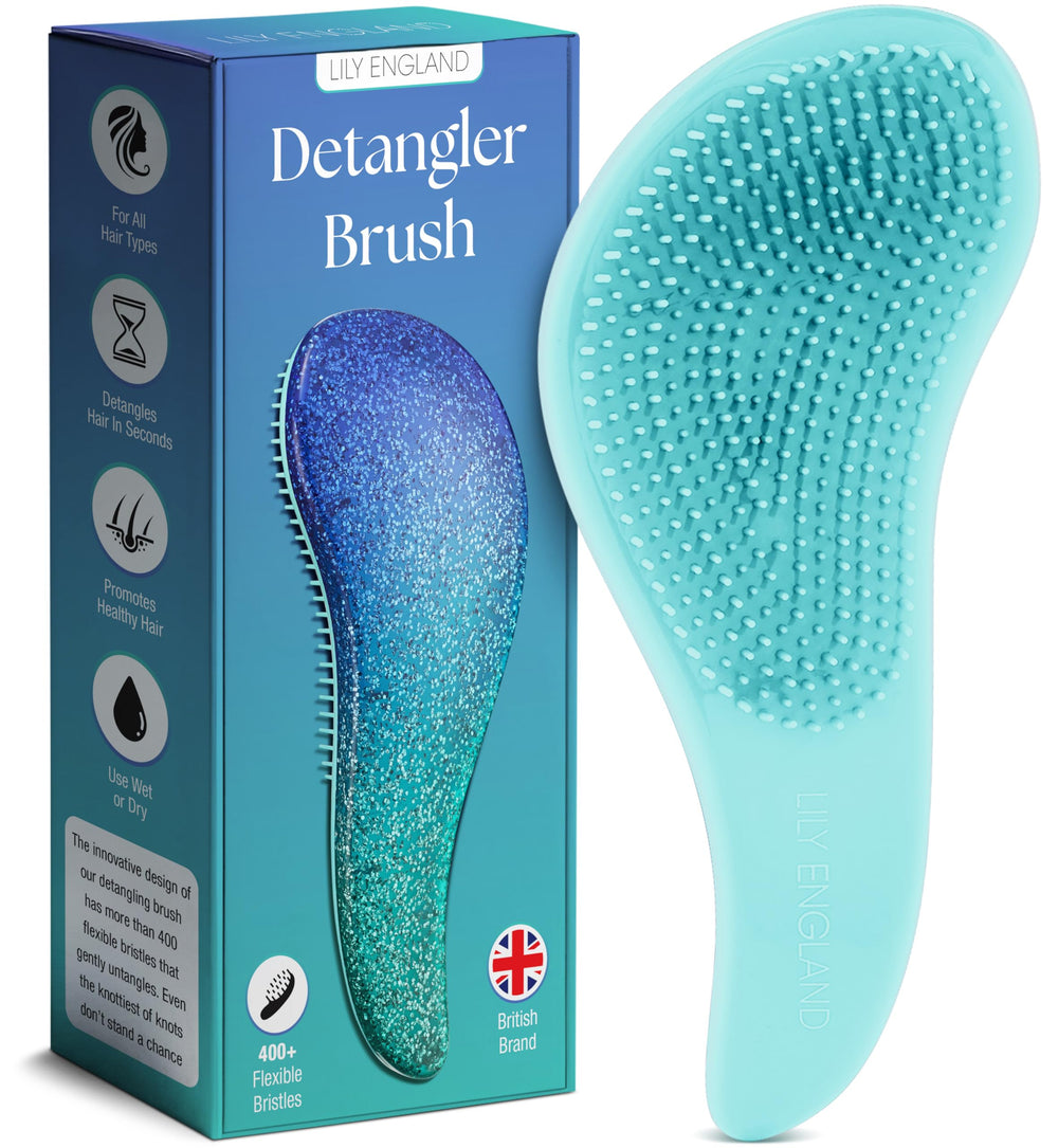 Lily England detangler brush closeup bristles for gentle detangling.