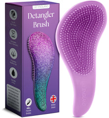 Lily England Detangler Brush purple with ergonomic handle ready for painless detangling.