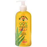 Lily of the Desert Gelly bottle label highlights 99% organic aloe for soothing skin.