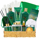 LILY ROY Christmas gift basket featuring eucalyptus spa kit for cozy at-home pampering.