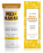 LILY SADO Milk+Manuka cleanser tube front with gentle hydration for daily cleansing.