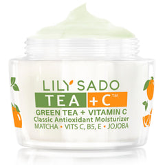 LILY SADO Tea+C moisturizer jar for lightweight hydration.