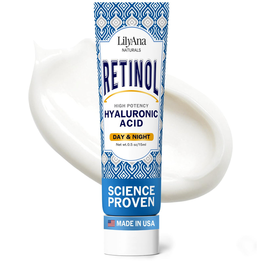 LilyAna Naturals retinol face cream jar closeup showing firming hydration.