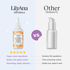 LilyAna Naturals Vitamin C Serum texture close-up reveals silky finish.
