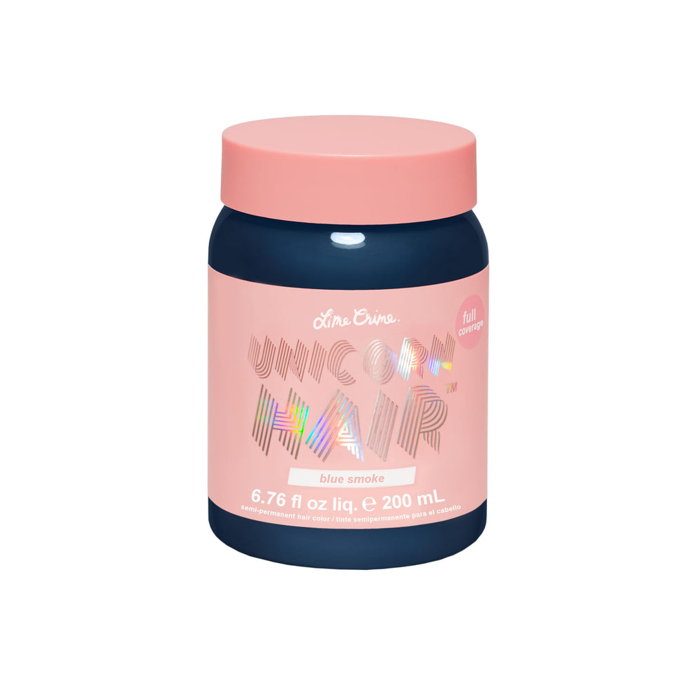 Lime Crime Blue Smoke bottle pour shows easy application for vibrant semi-permanent color