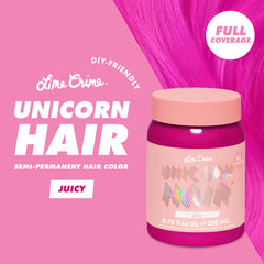 Lime Crime Juicy dye bottle closeup highlights saturated pigment and vegan formulation.
