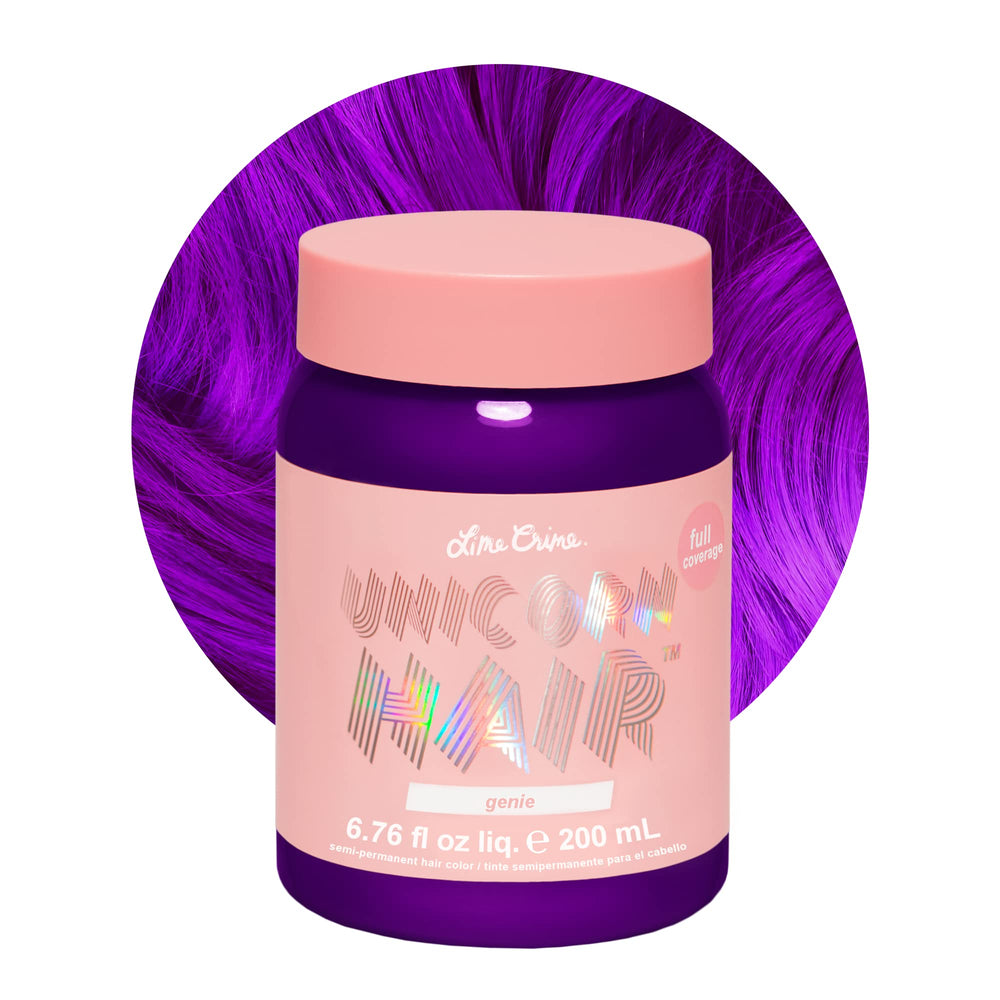 Lime Crime Unicorn Hair Dye Genie packaging highlights vegan, damage-free color for home use