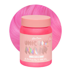 Lime Crime Unicorn Hair Dye Sour Candy bottle shows vibrant pink color for bold DIY color