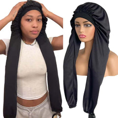 Limited Beauty bonnet sleeping long braids front view shows 2-in-1 protection for hair health during sleep