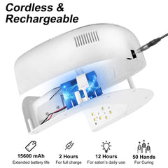 Linssy 60W nail lamp side view showing slim cordless design for travel