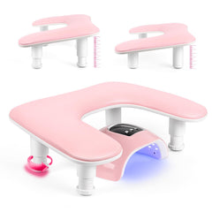 LIONVISON manicure arm rest pink front view shows adjustable height for comfort