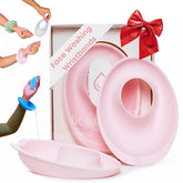 LiquiBands blush pink face-washing wristbands catch drips to keep sleeves dry.