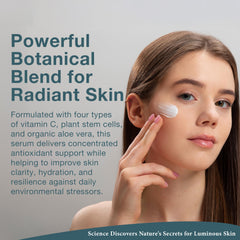 Lira Clinical BIO Hydra C Serum application scene demonstrates gentle massaging motion for absorption.