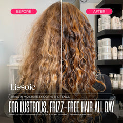 Lissoie Revitalizing Anti-Frizz Mask applied on hair for lightweight hydration