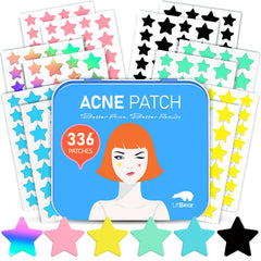LitBear acne star patches in vibrant colors with strong adhesion for overnight protection.
