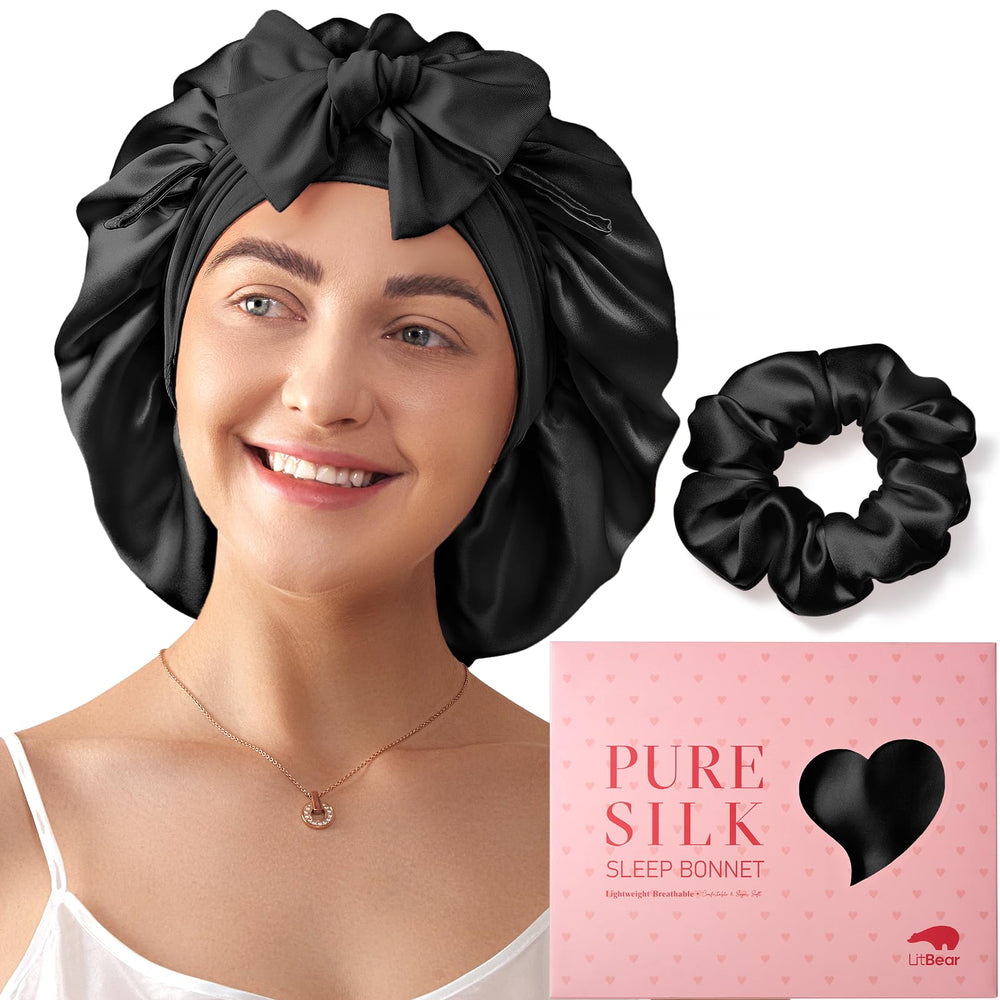 LitBear silk bonnet bedtime-wear promotes smooth, frizz-free hair overnight
