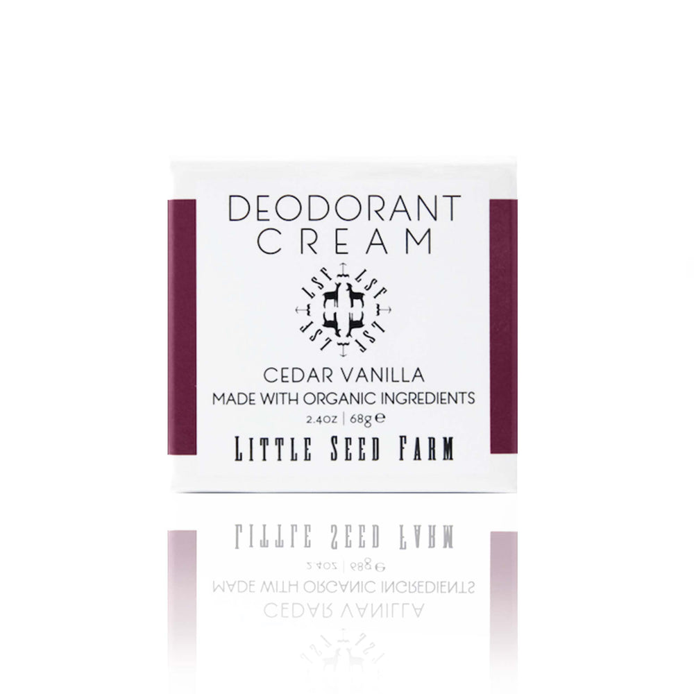 Little Seed Farm cedar-vanilla deodorant jar shows creamy paste for easy daily application.